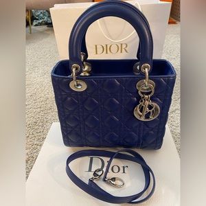 CHRISTIAN DIOR Lambskin Cannage Medium Lady Dior Blue
